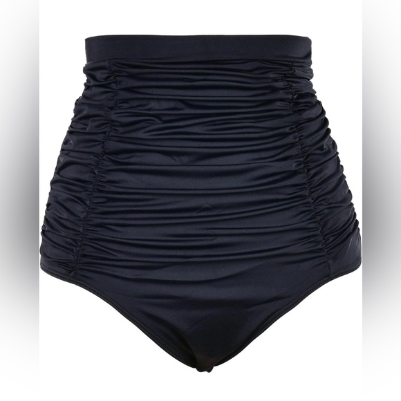 Vintage Style Super High Waisted, Shirred Bikini Bottom with Tummy Control - Picture 2 of 8